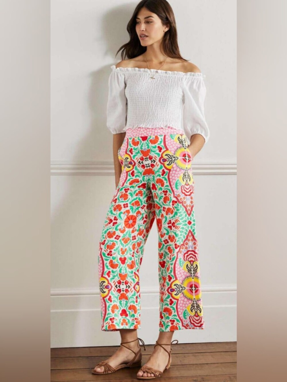🌼B2G1🌼 Boden Floral Wide-Leg Pants in Pink, Green & Orange